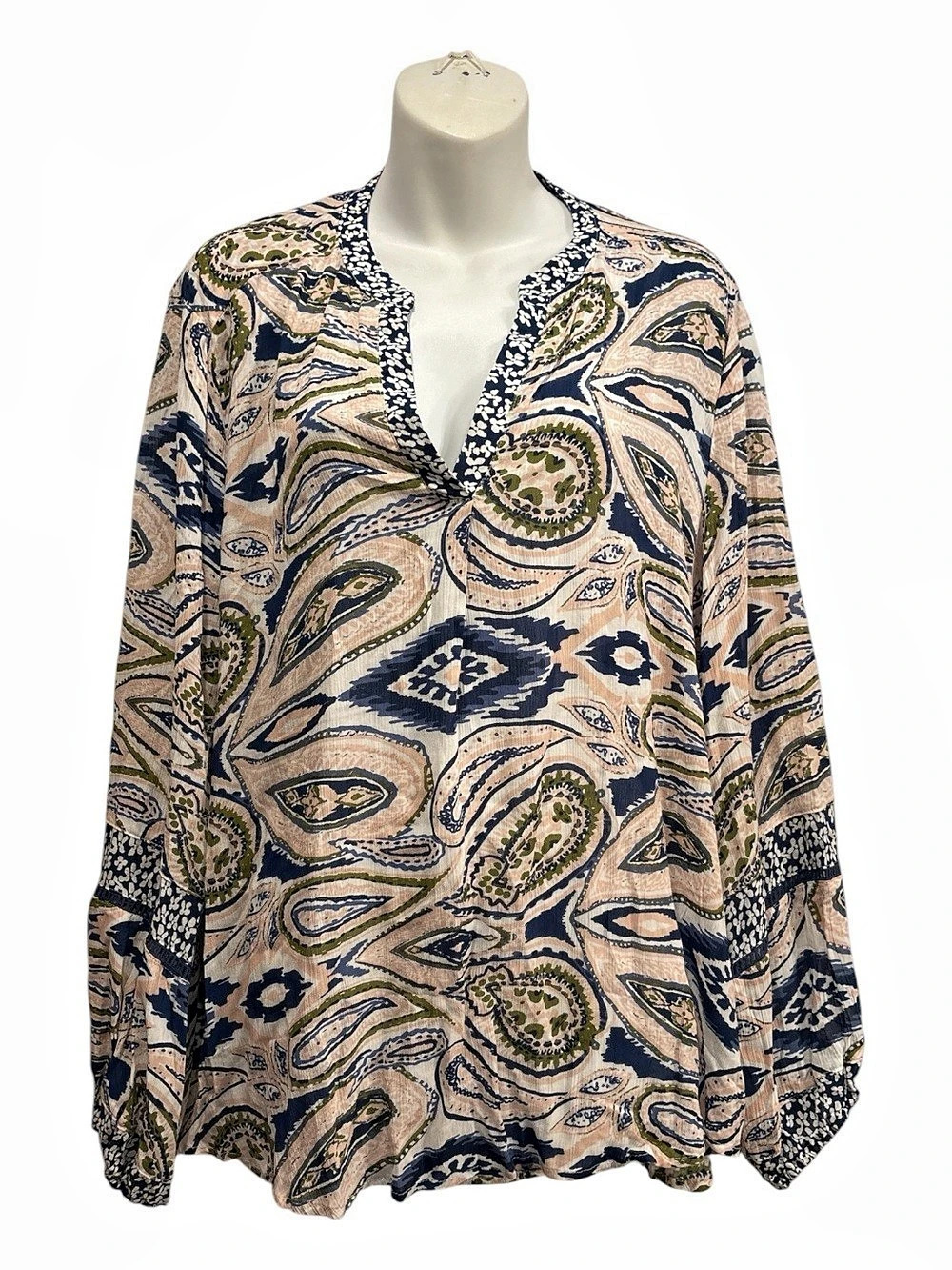 Fever Paisley Rayon Blouse in Blue & Pink XL New